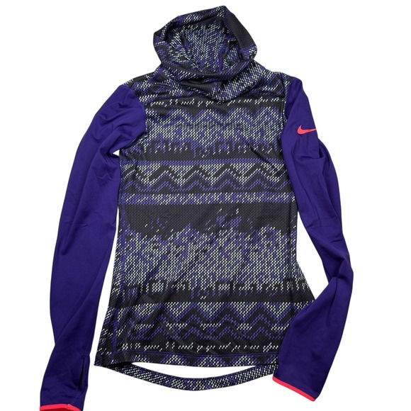 Nike Tops - Nike Pro Hyperwarm Shirt Women's Small Purple Long Sleeve Turtleneck Top Aztec